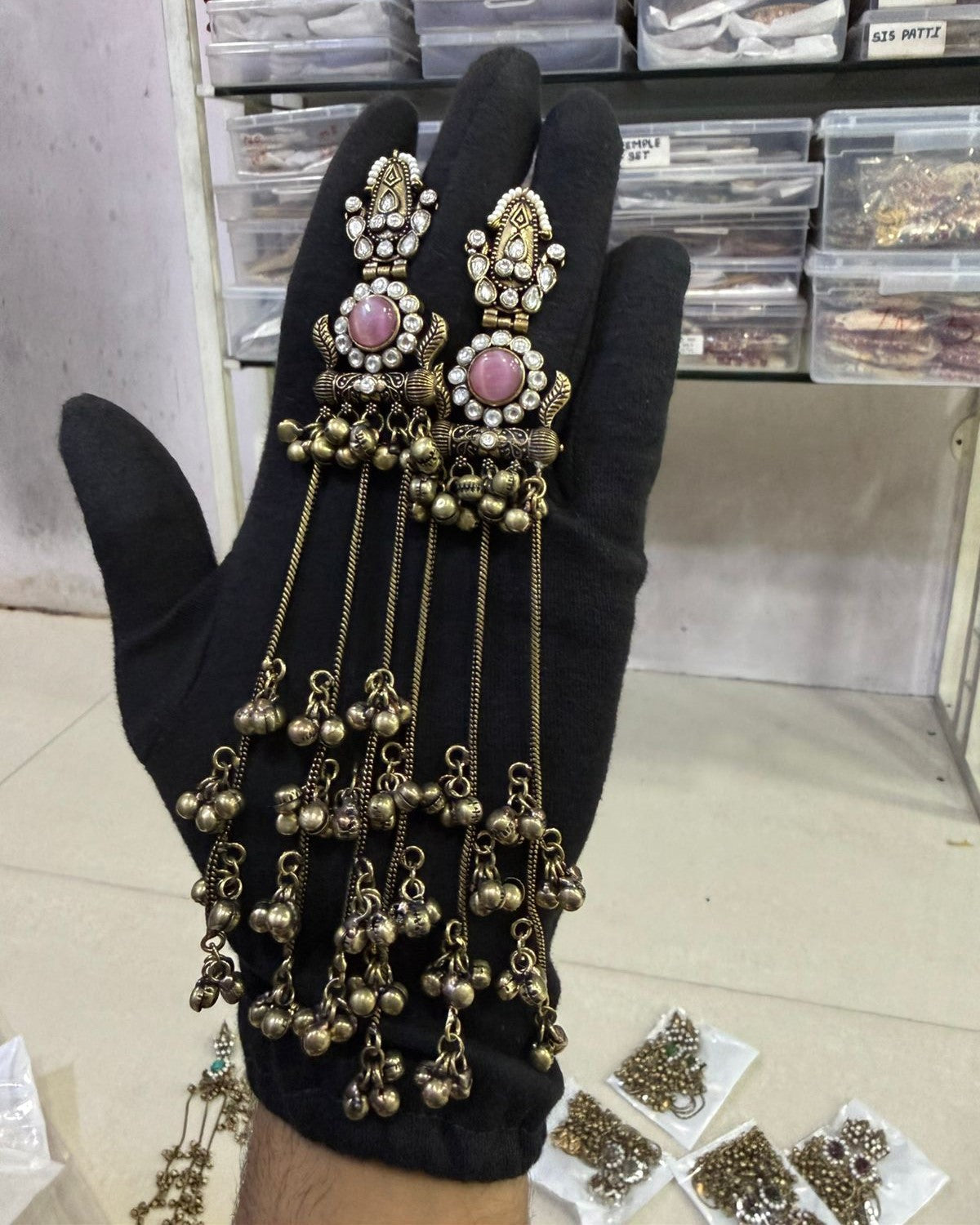 Oxidized Gold Long Kashmiri Earrings