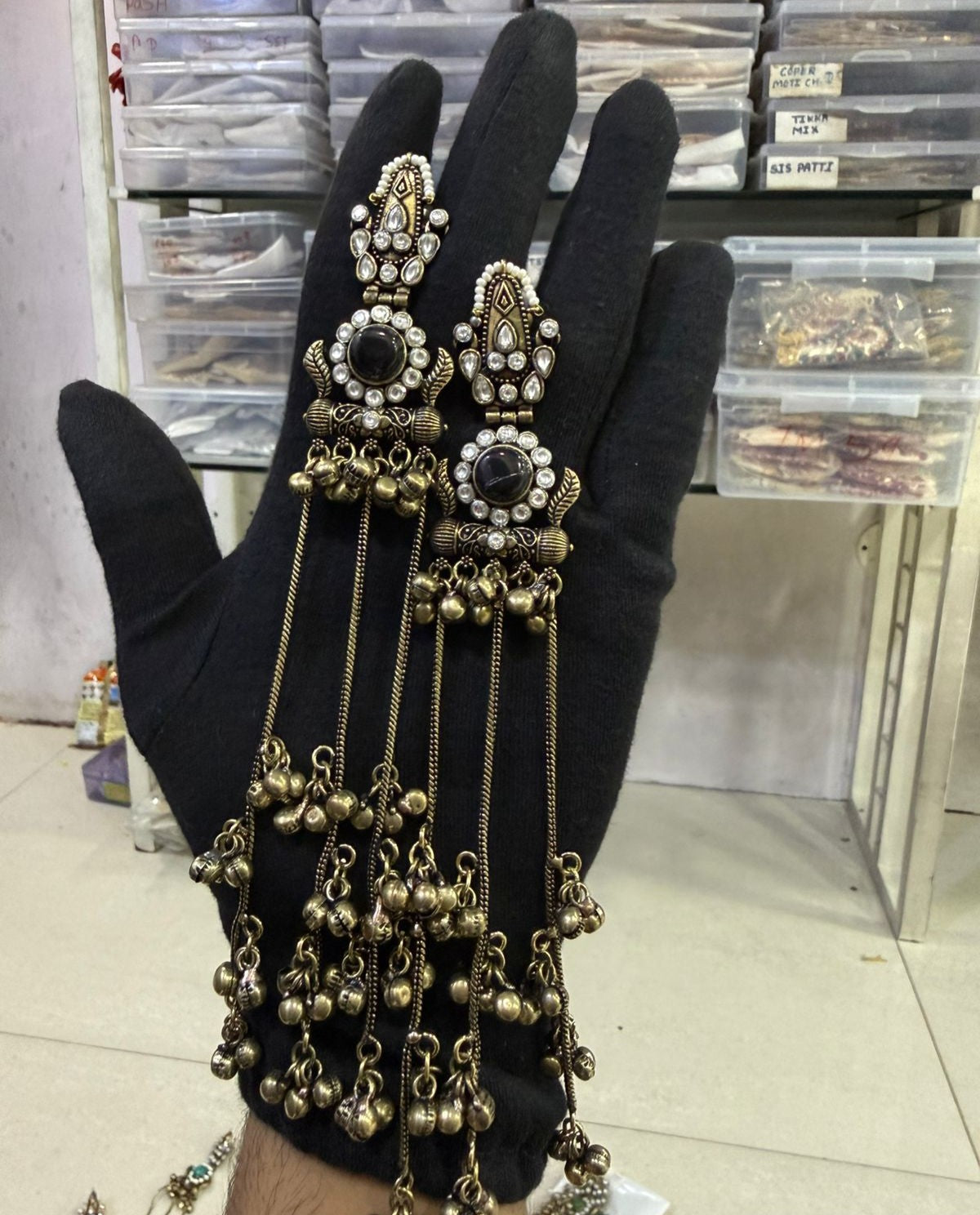 Oxidized Gold Long Kashmiri Earrings