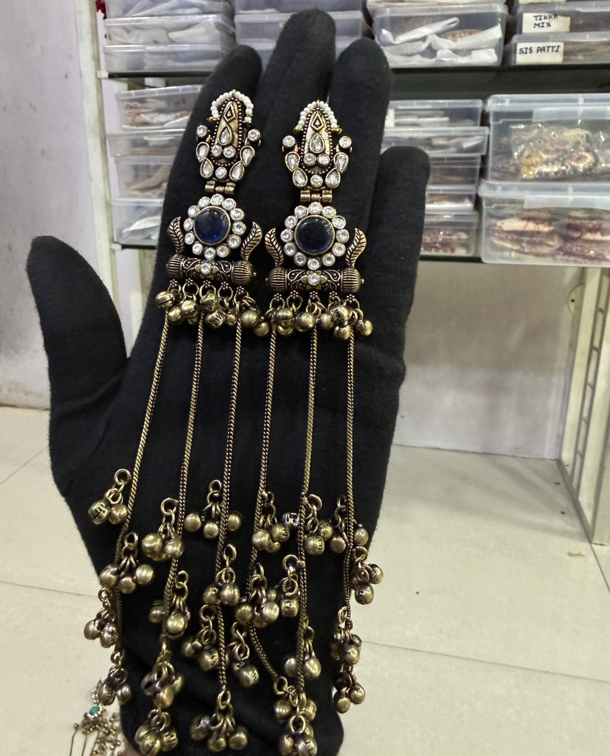 Oxidized Gold Long Kashmiri Earrings