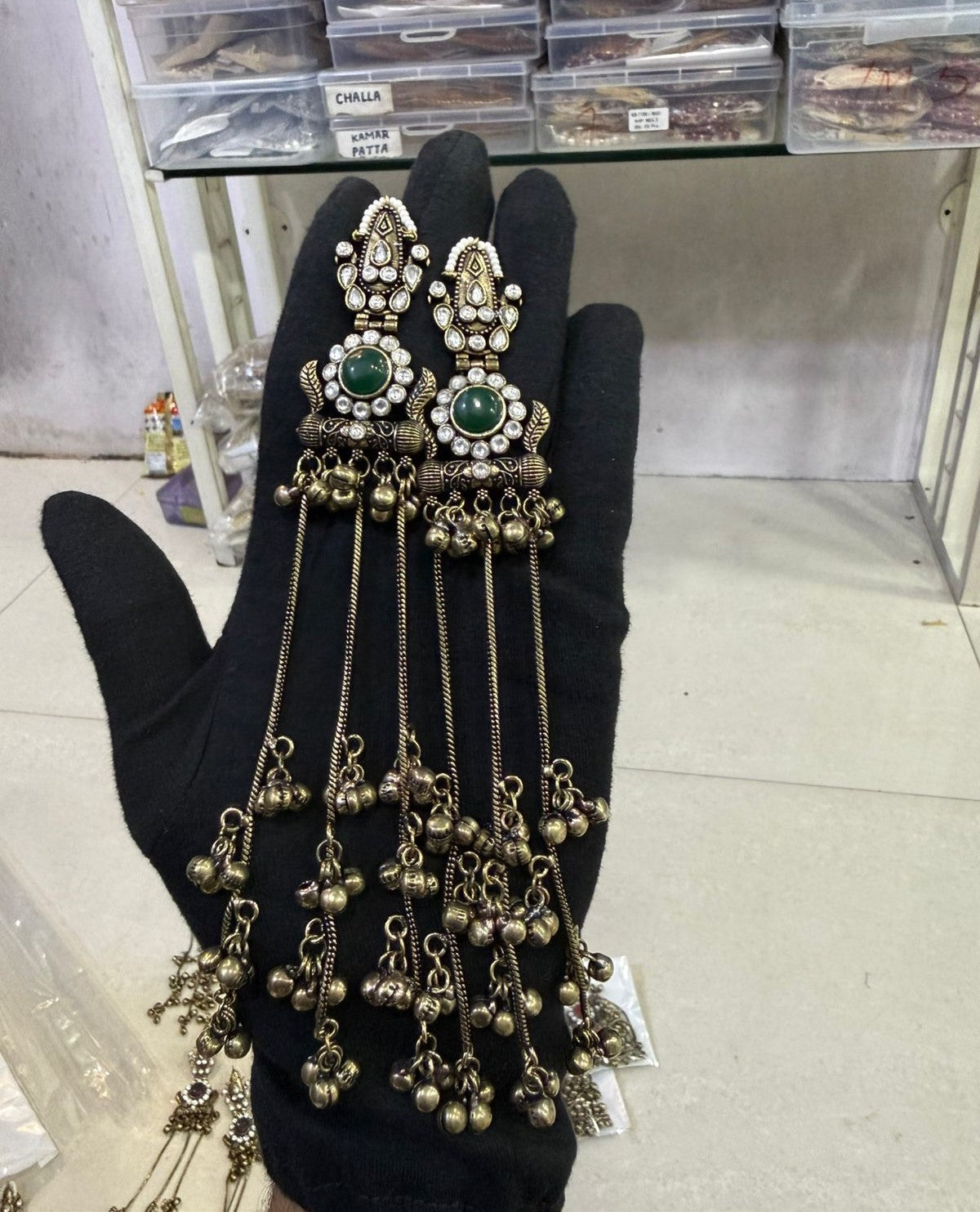 Oxidized Gold Long Kashmiri Earrings