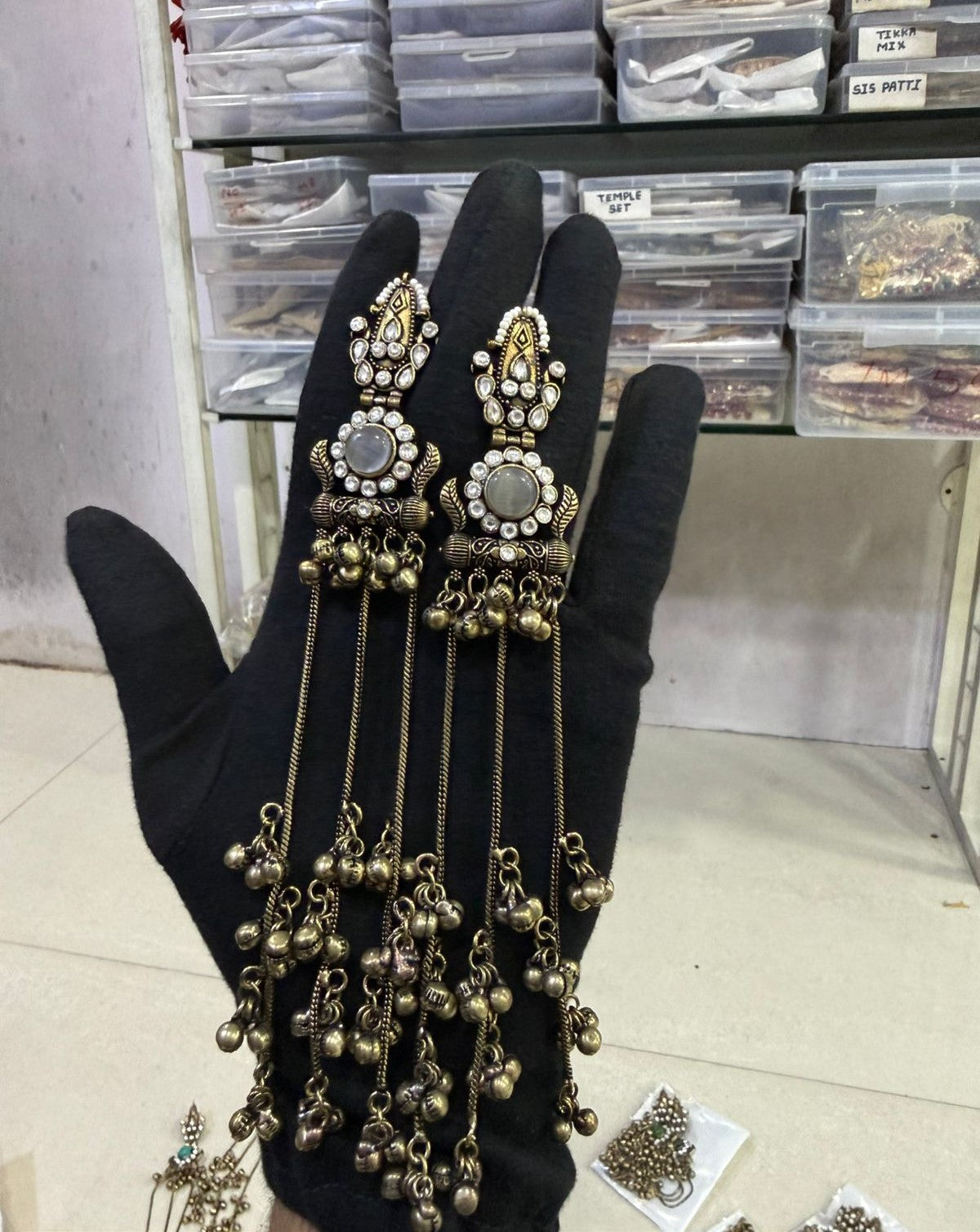 Oxidized Gold Long Kashmiri Earrings