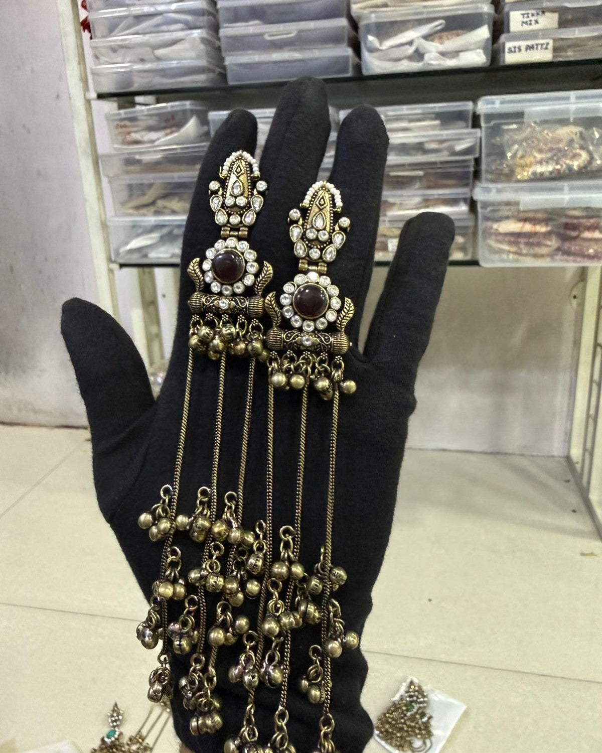 Oxidized Gold Long Kashmiri Earrings