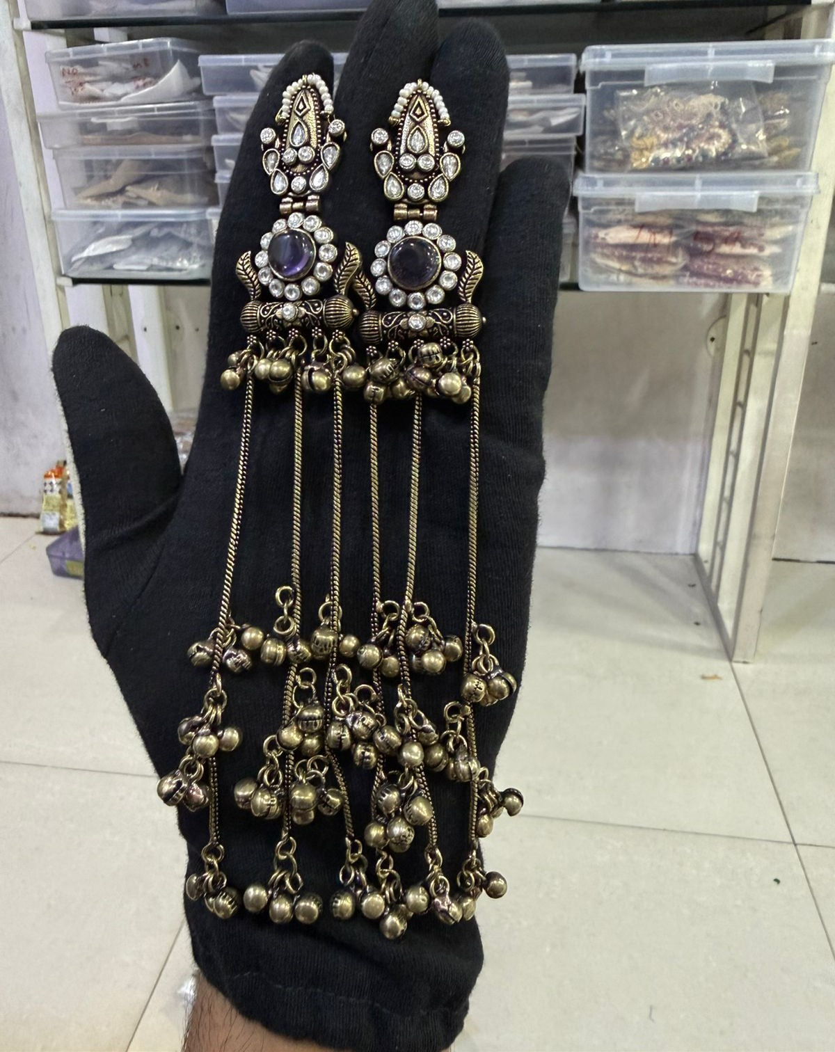 Oxidized Gold Long Kashmiri Earrings