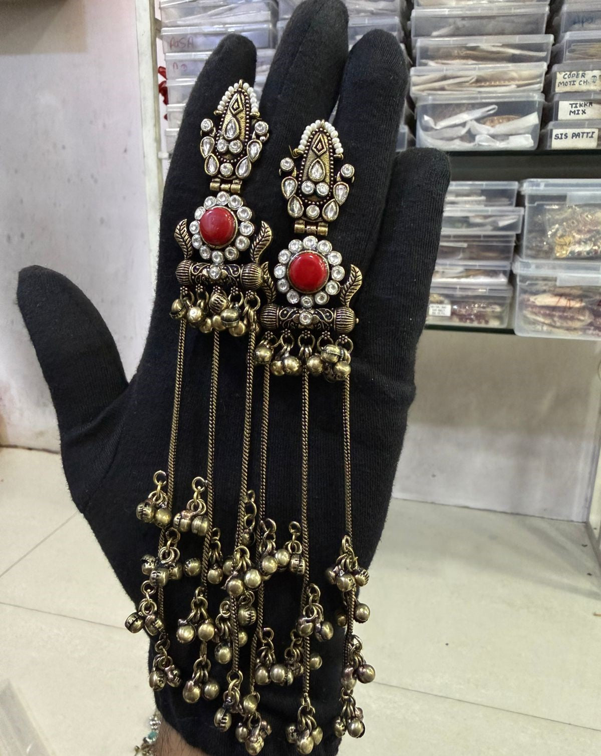 Oxidized Gold Long Kashmiri Earrings