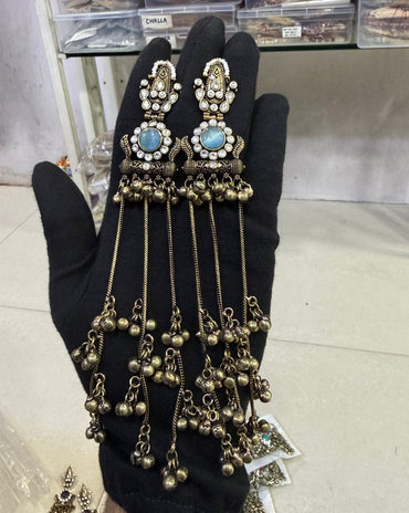 Oxidized Gold Long Kashmiri Earrings