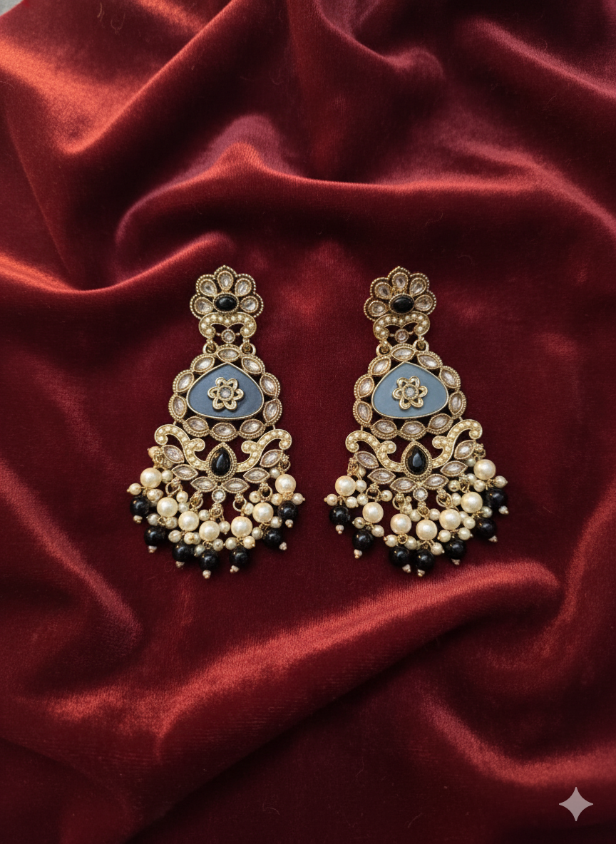 Heritage Emerald Green Floral Chandelier Drops Earring