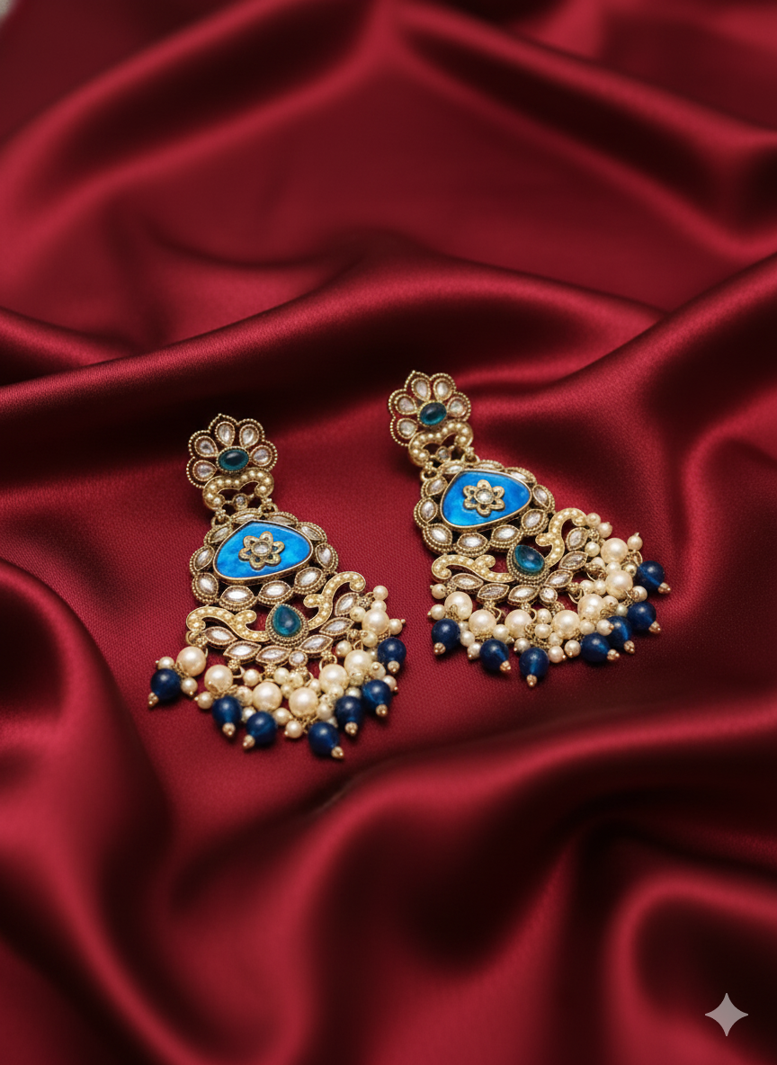 Heritage Emerald Green Floral Chandelier Drops Earring