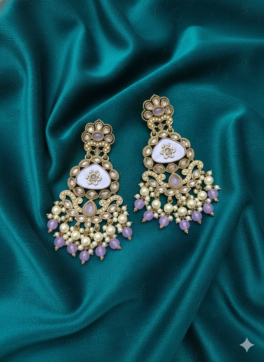 Heritage Emerald Green Floral Chandelier Drops Earring
