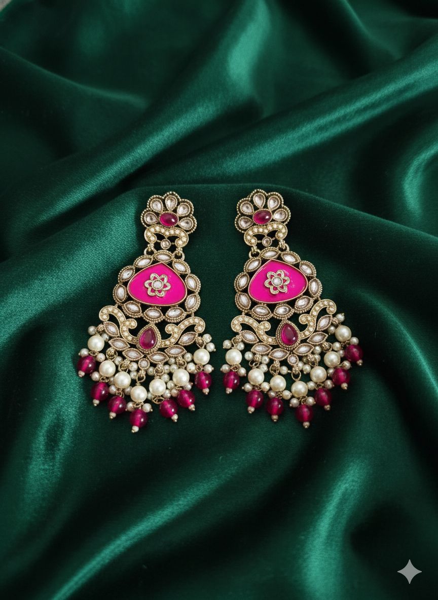 Heritage Emerald Green Floral Chandelier Drops Earring