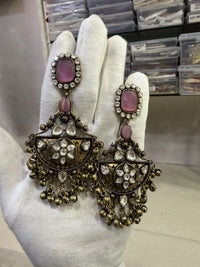 Ruby Red Gold Oxidized Earrings