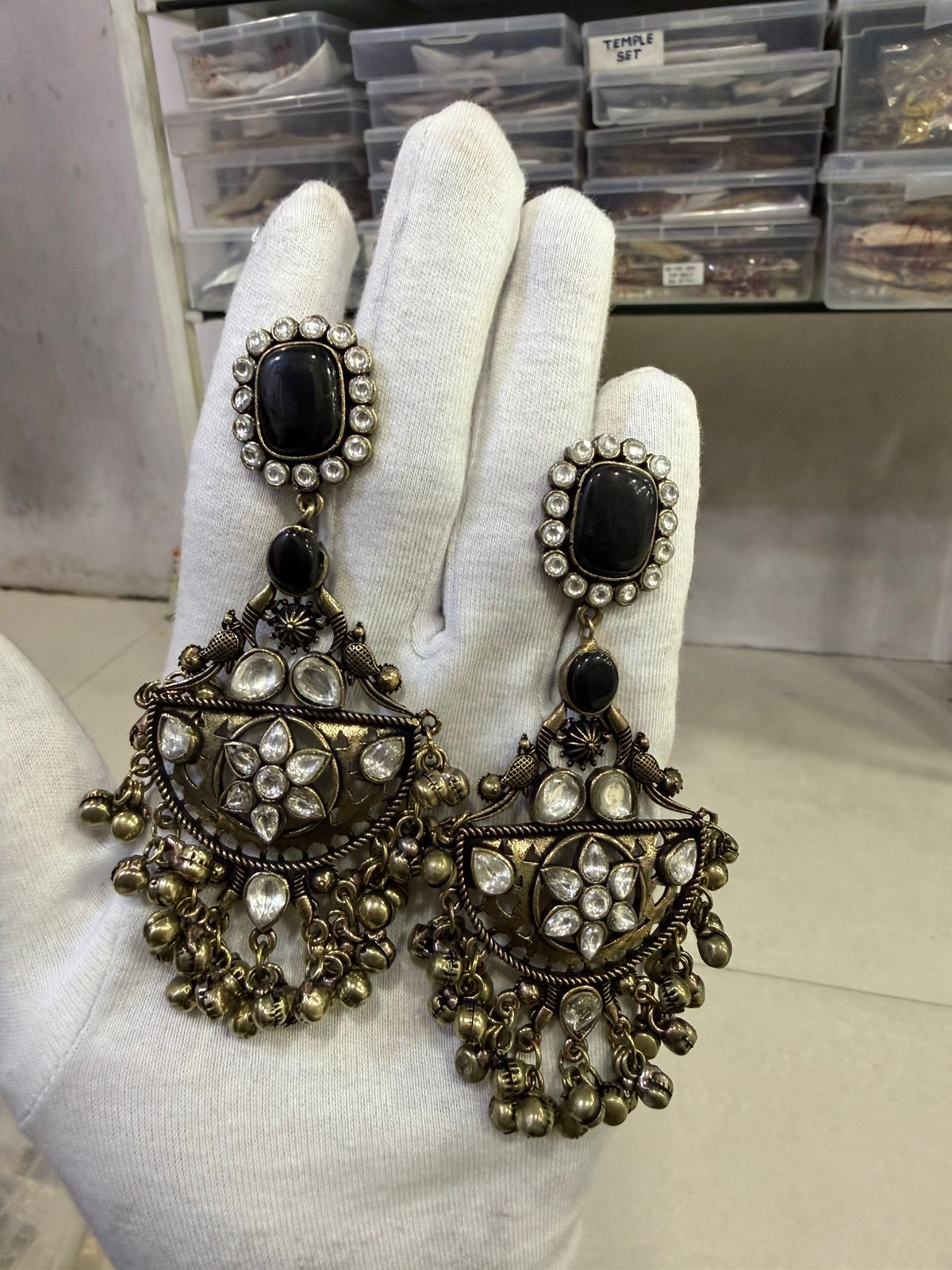 Ruby Red Gold Oxidized Earrings