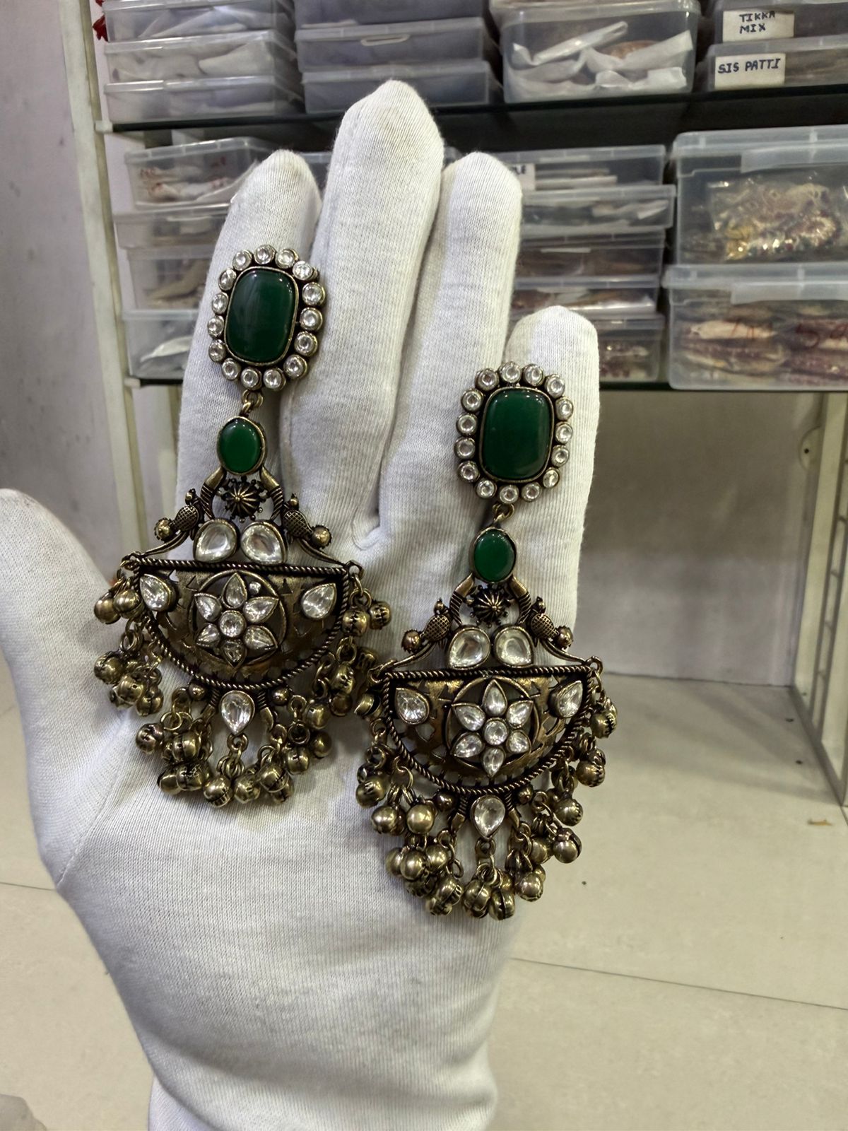 Ruby Red Gold Oxidized Earrings