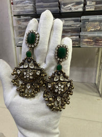 Ruby Red Gold Oxidized Earrings