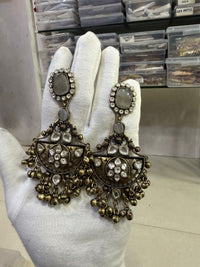 Ruby Red Gold Oxidized Earrings