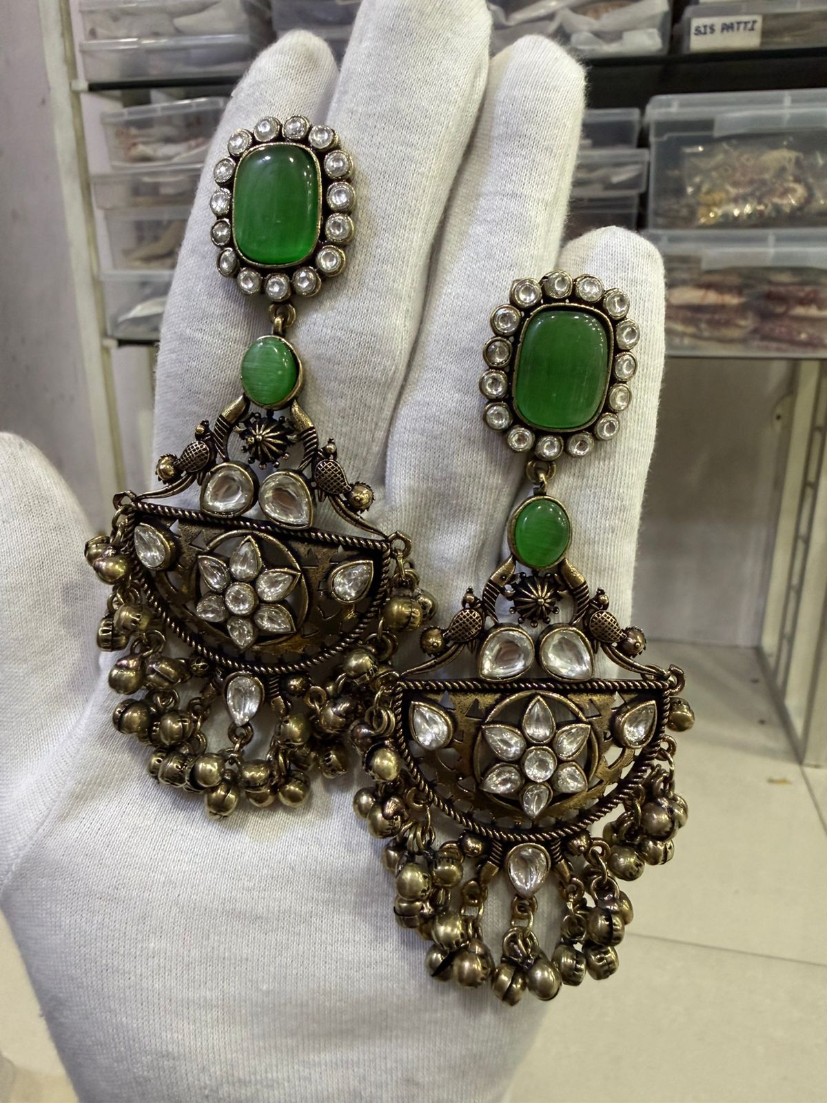 Ruby Red Gold Oxidized Earrings