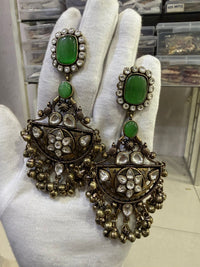 Ruby Red Gold Oxidized Earrings