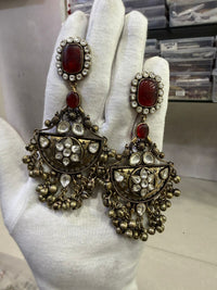 Ruby Red Gold Oxidized Earrings