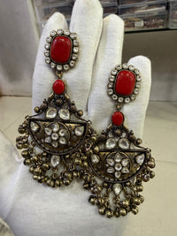 Ruby Red Gold Oxidized Earrings