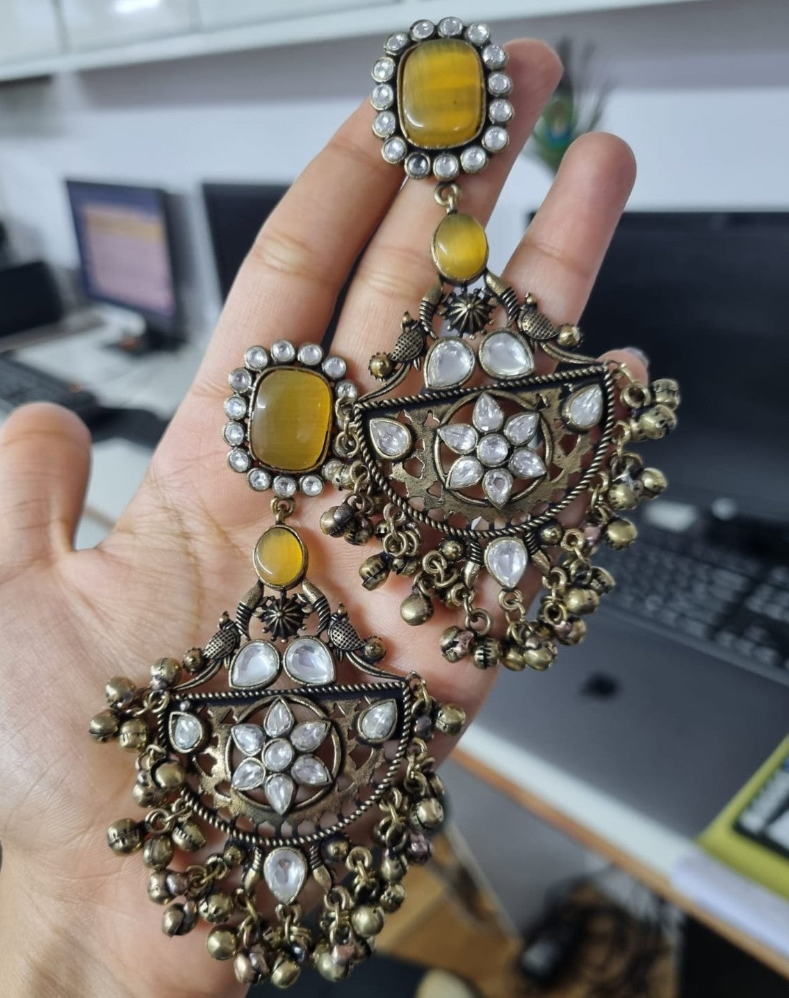 Ruby Red Gold Oxidized Earrings