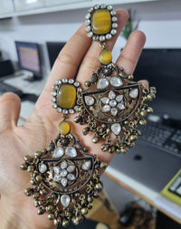 Ruby Red Gold Oxidized Earrings