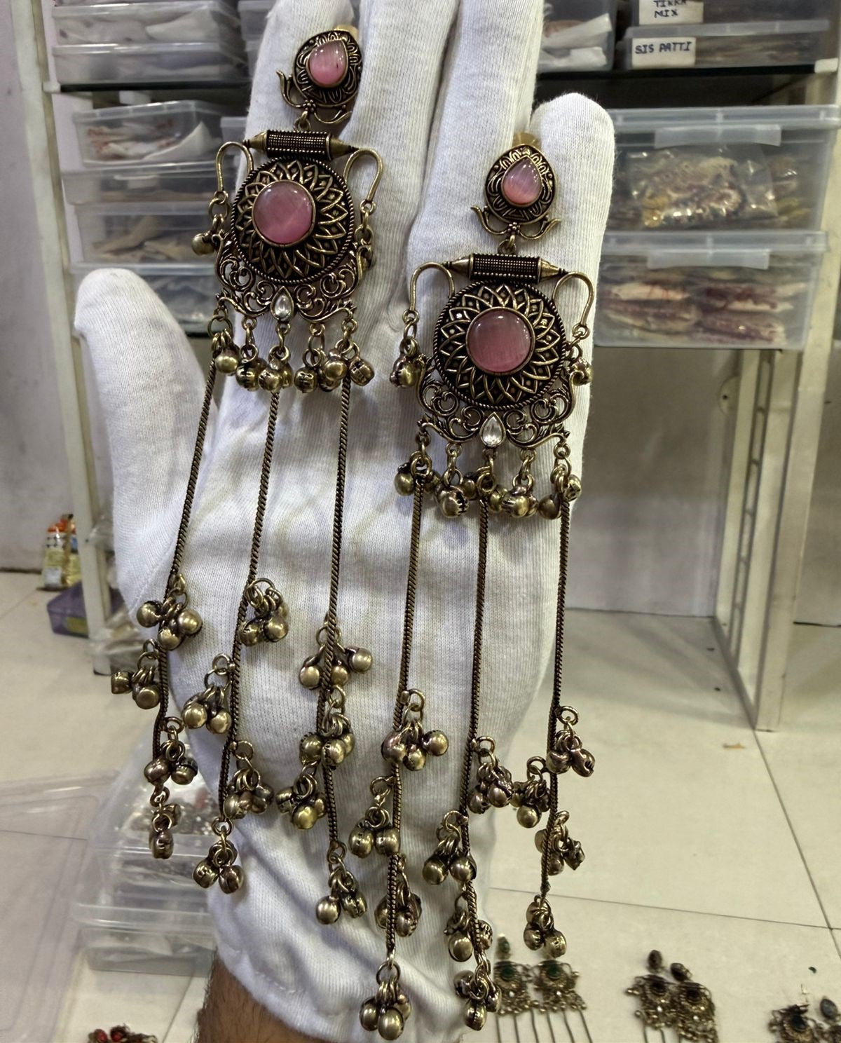 Long Chain with Ghungroo Earrings