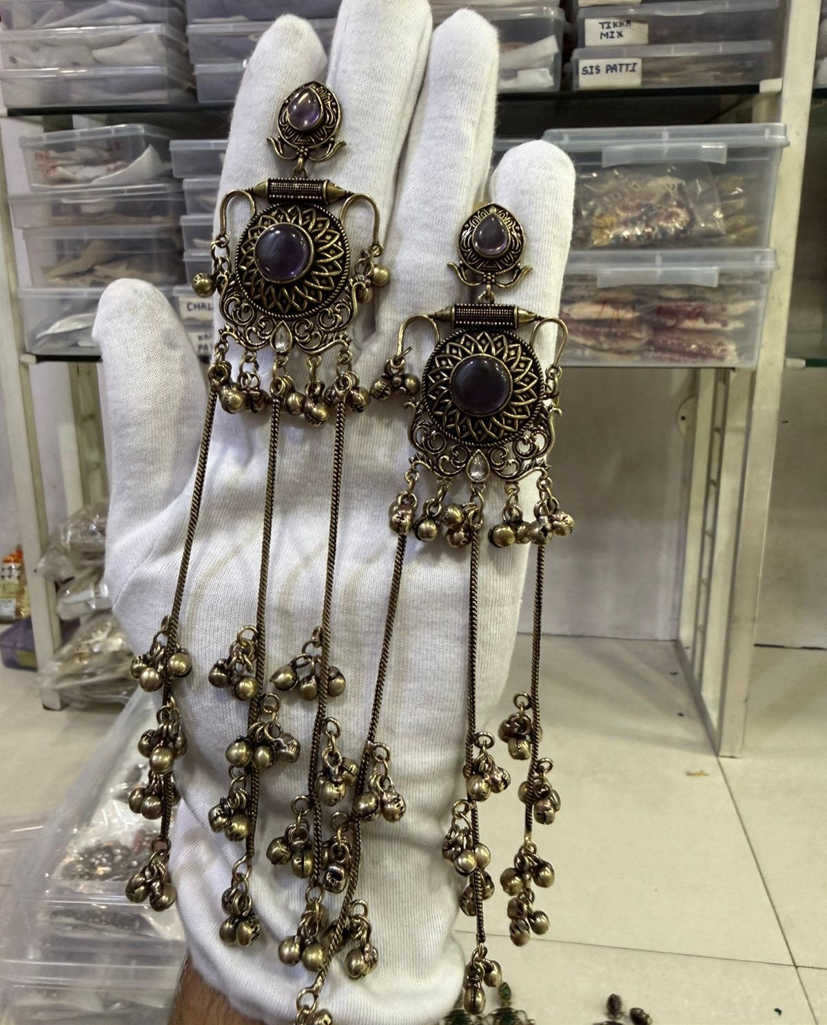 Long Chain with Ghungroo Earrings