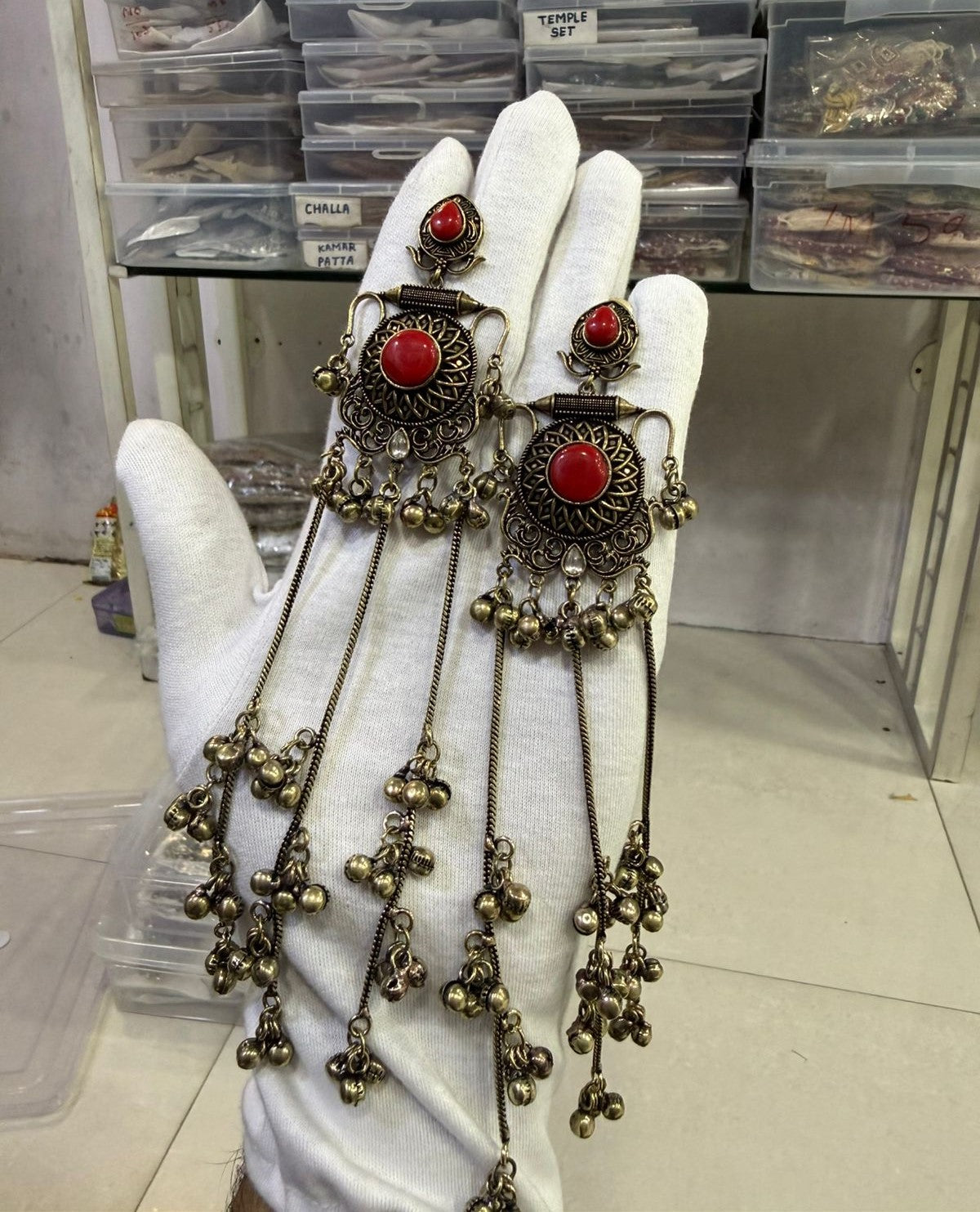 Long Chain with Ghungroo Earrings
