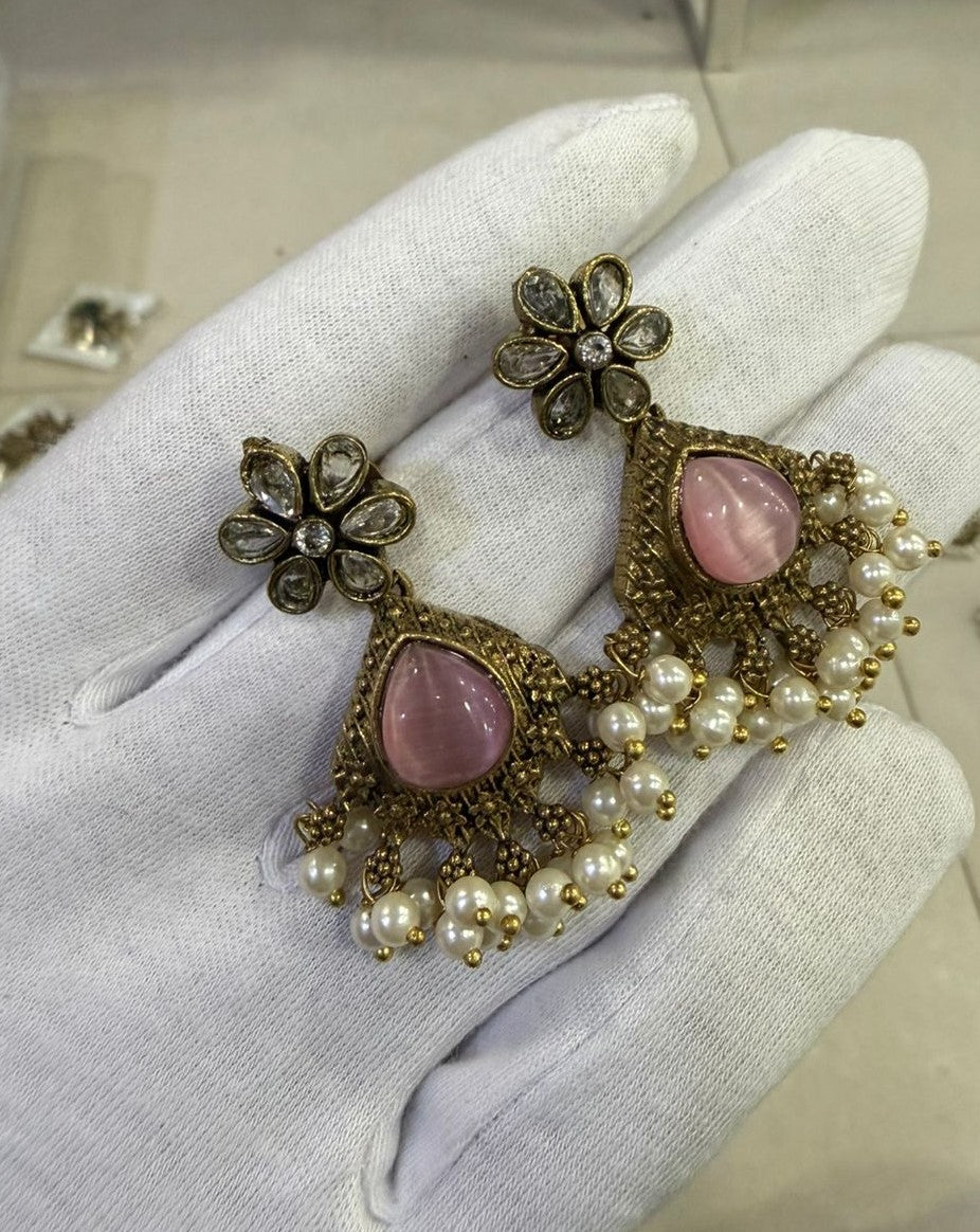 Antique Gold Pearls Drop Earrings
