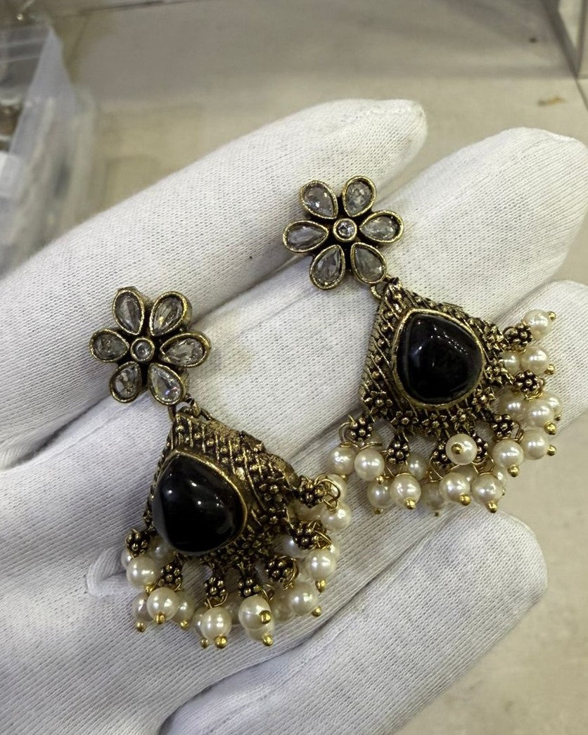 Antique Gold Pearls Drop Earrings