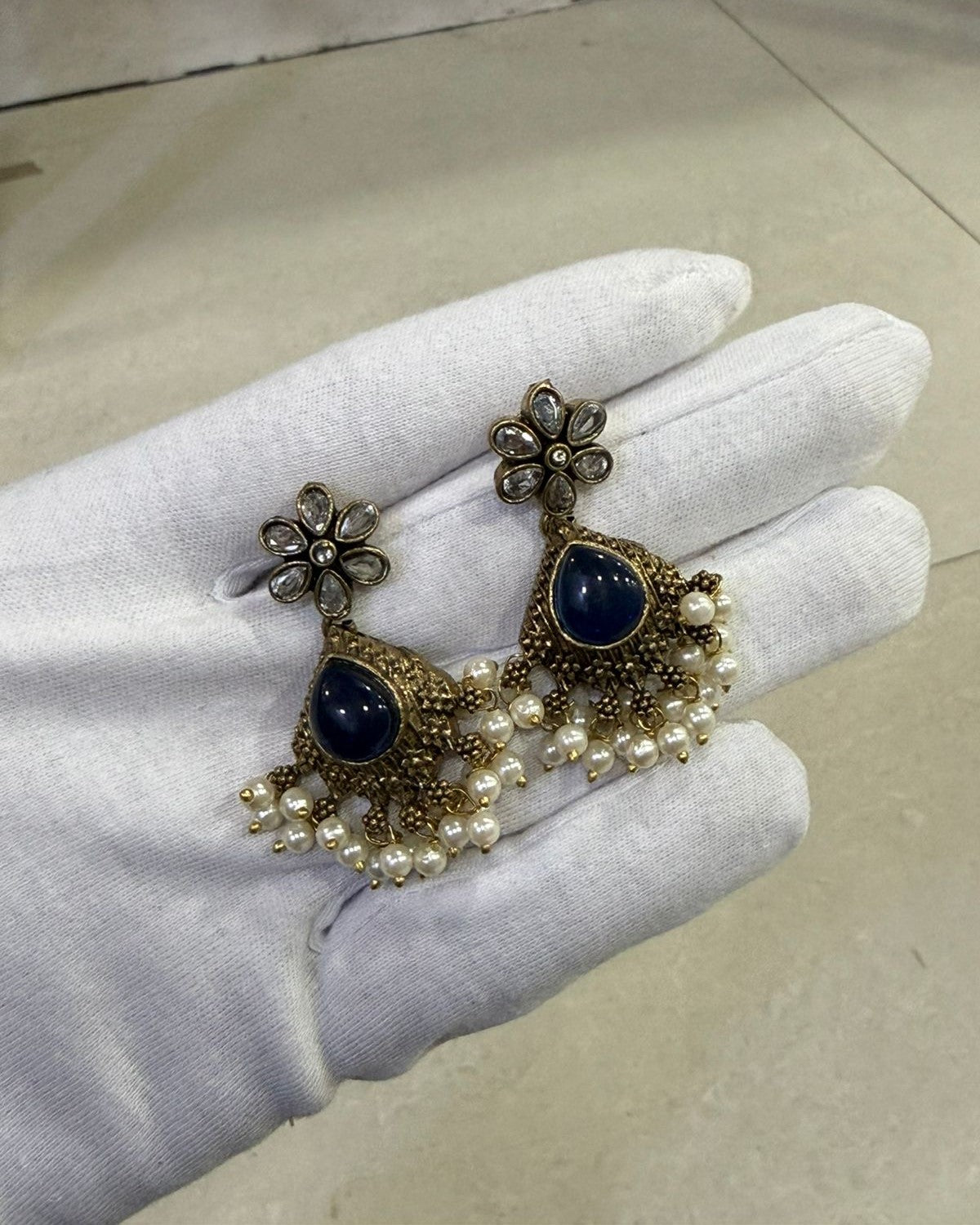 Antique Gold Pearls Drop Earrings