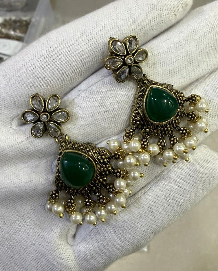 Antique Gold Pearls Drop Earrings