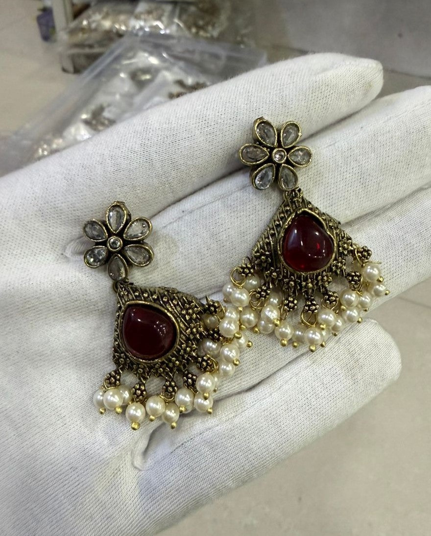 Antique Gold Pearls Drop Earrings