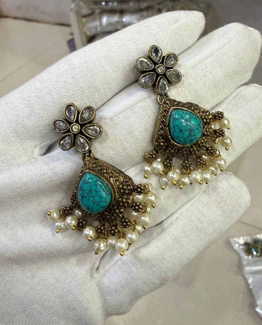 Antique Gold Pearls Drop Earrings