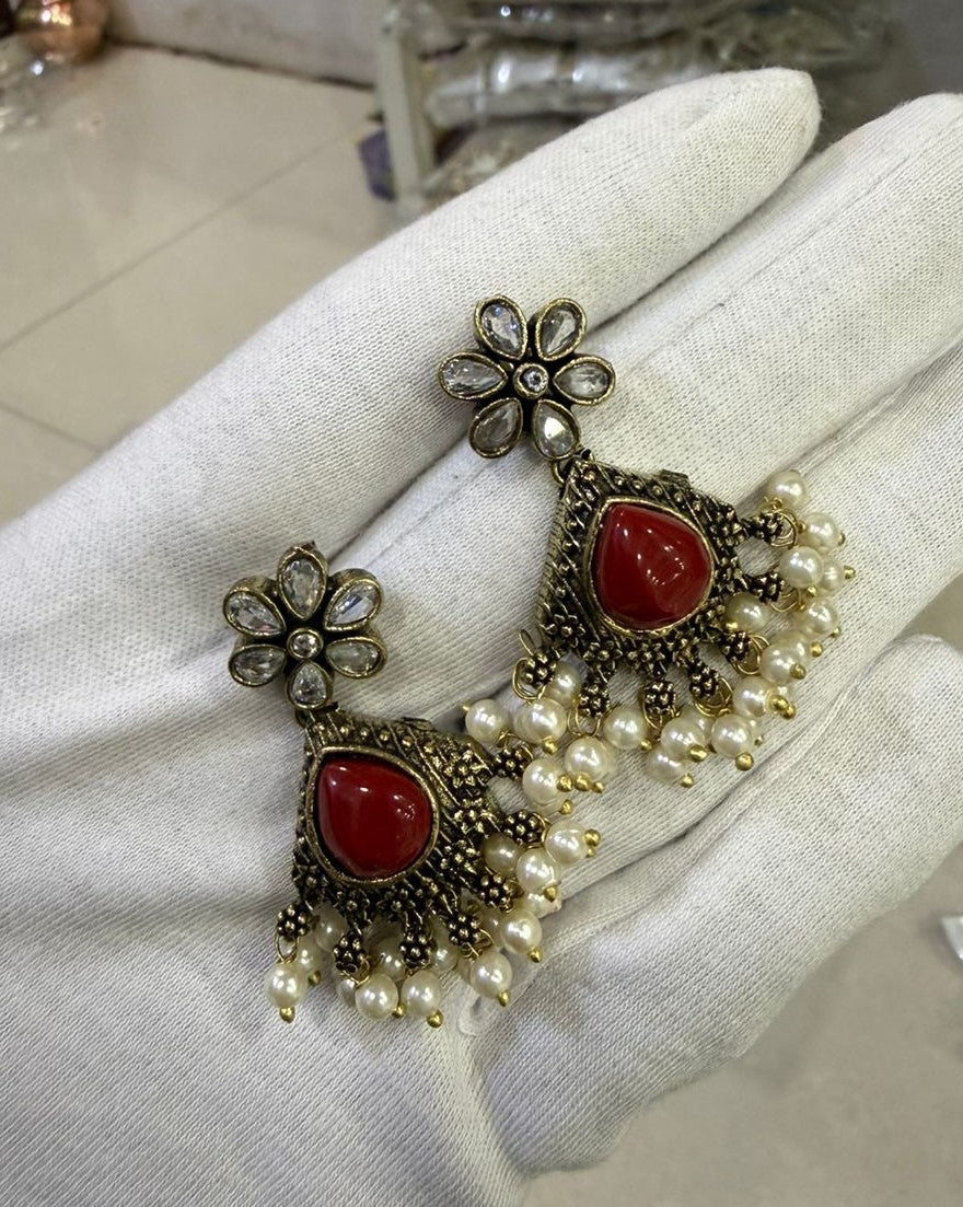 Antique Gold Pearls Drop Earrings
