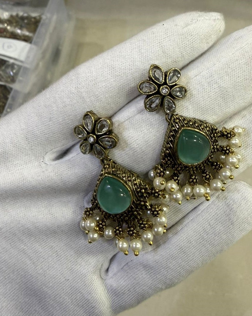 Antique Gold Pearls Drop Earrings