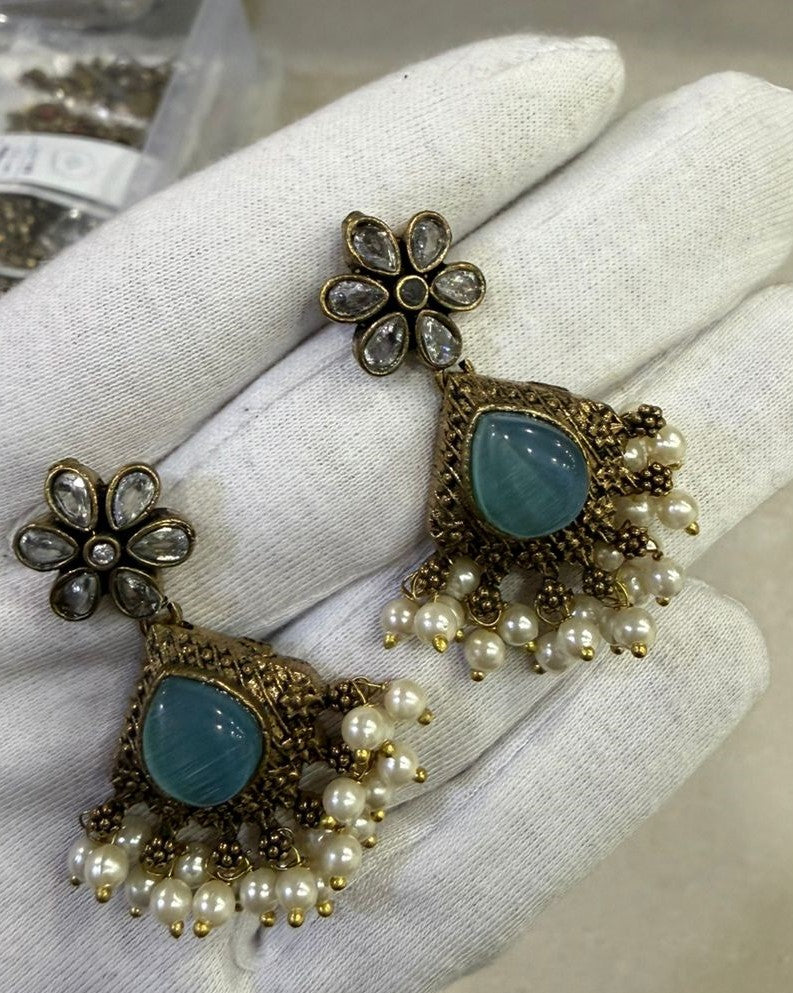 Antique Gold Pearls Drop Earrings