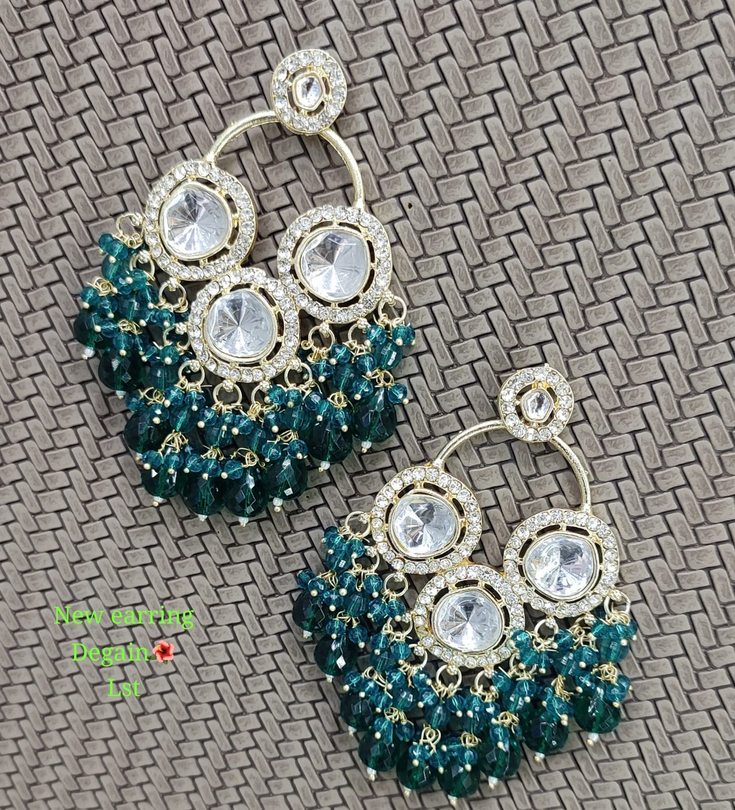 Traditional Forest Beaded Kundan Earrings with Brilliant Round Crystals