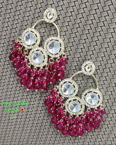 Traditional Forest Beaded Kundan Earrings with Brilliant Round Crystals