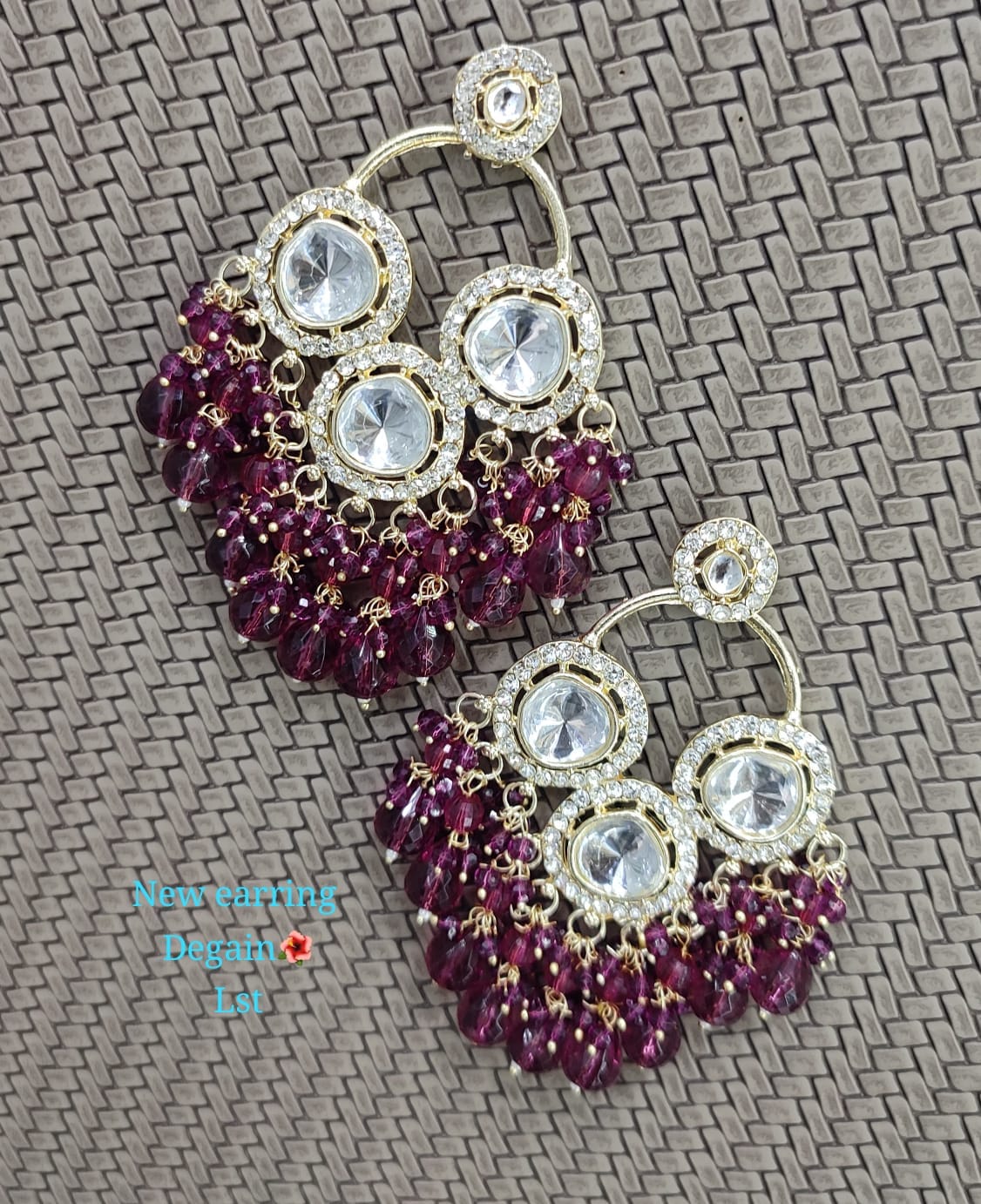 Traditional Forest Beaded Kundan Earrings with Brilliant Round Crystals