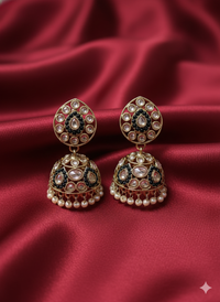 Antique Gold & Pink Enamel Jhumka Earrings