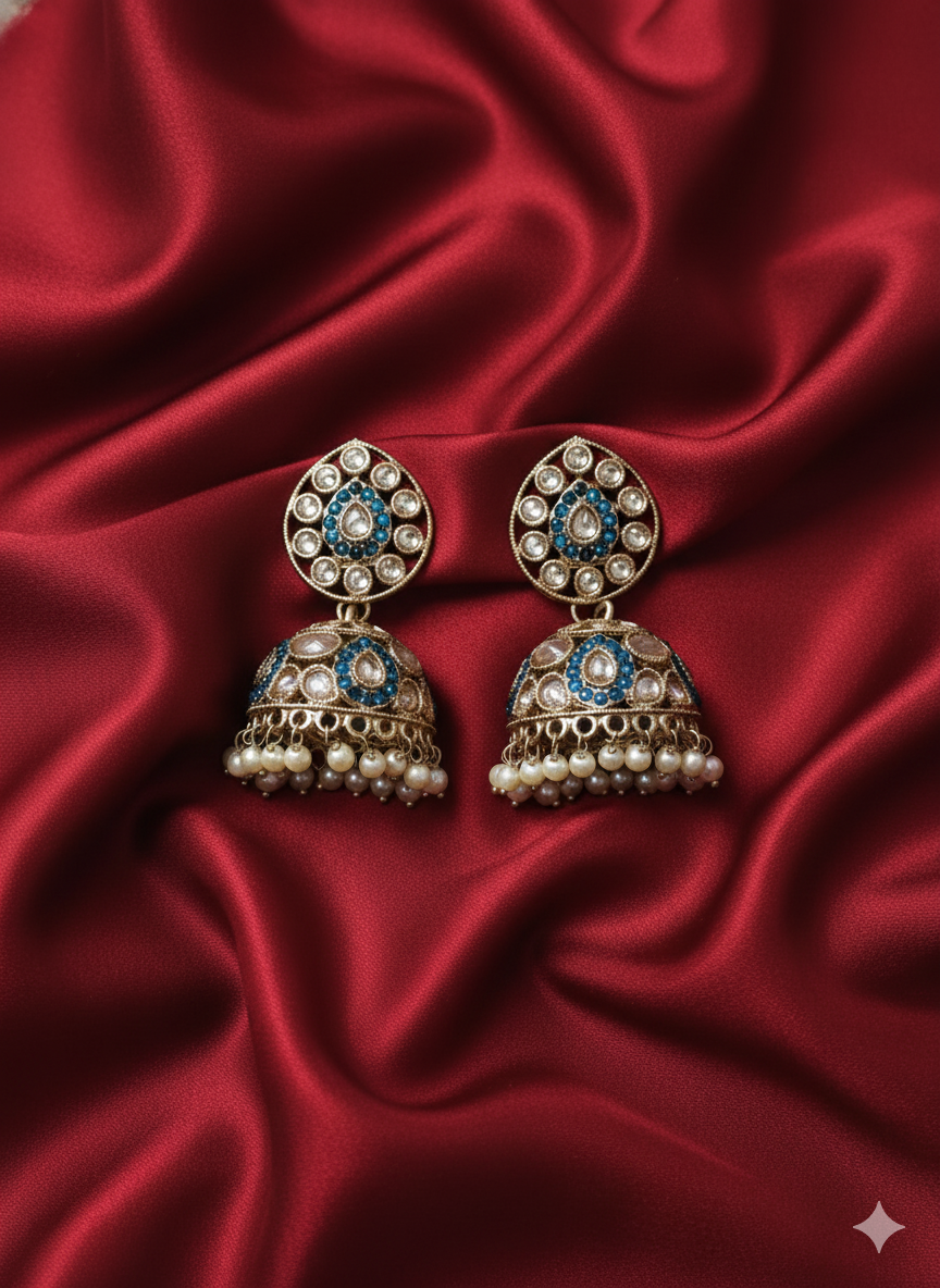 Antique Gold & Pink Enamel Jhumka Earrings