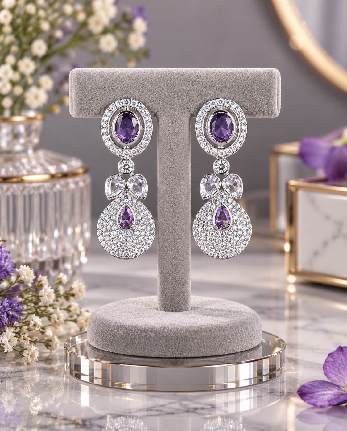 Pavé Teardrop American Diamond Drop Earrings