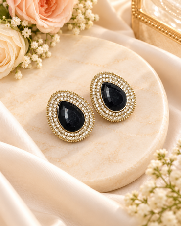 TEARDROP STONE HALO STUD EARRINGS
