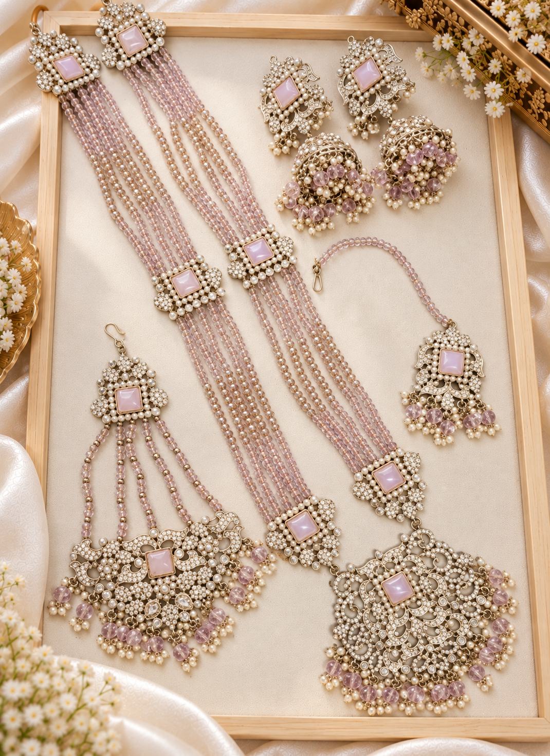 Traditional Gold Pletad Long Necklace Set 5-Piece For Woman & Girls