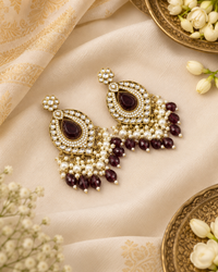INTRICATE OVAL FRAME DROP EARRINGS WITH PEARL & BEAD CLUSTER