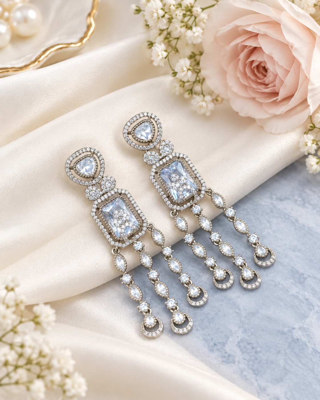 Geometric Rectangular Stone Chandelier Drop Earrings