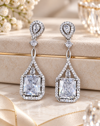 Emerald Cut Halo Drop Earrings | Sparkling Zirconia Dangles