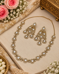 Delicate Heritage Kundan Necklace and Chandelier Earring Set