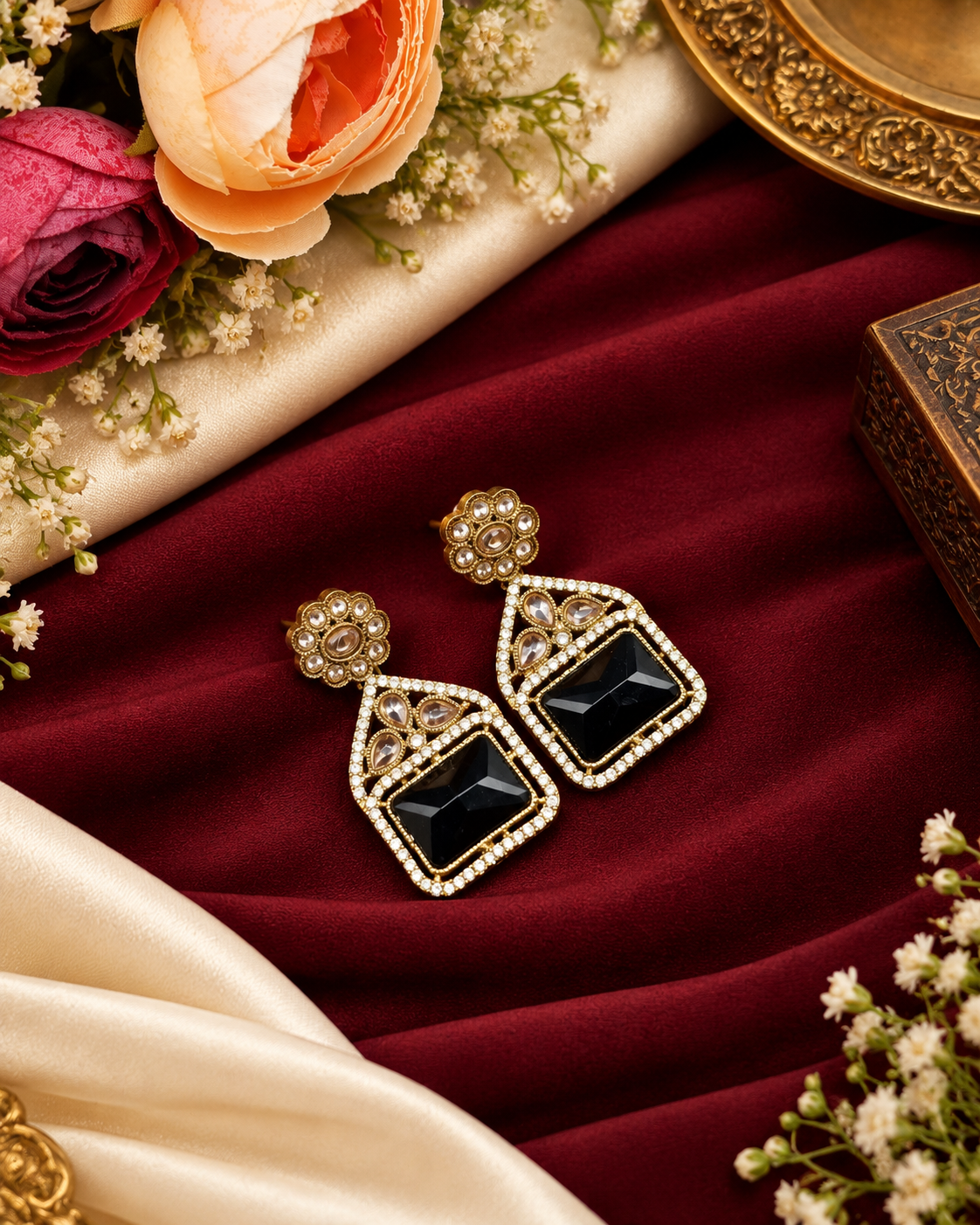 Geometric Crystal Statement Drop Earrings