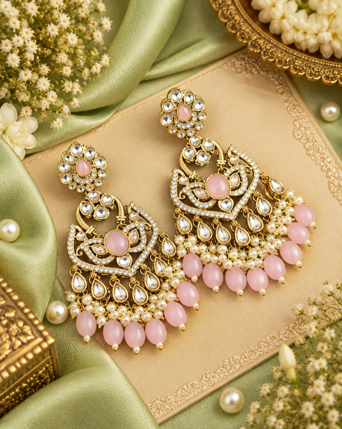 Statement Drop Earrings with Bead & Pearl Fringe